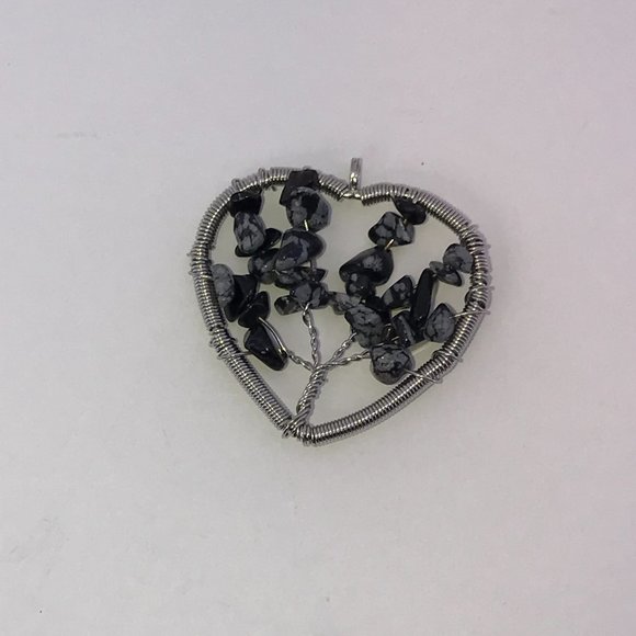 Snowflake Obsidian Tree Of Life Wirewrap Pendant - Picture 3 of 6